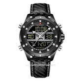 NAVIFORCE NF-9194M Black Ring Black Dual Time Leather Strap