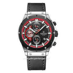 NAVIFORCE NF-8027ML Black Silver Chronograph Leather Strap