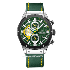 NAVIFORCE NF-8027ML Green Silver Chronograph Leather Strap