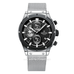 NAVIFORCE NF-8027ML Silver Black Chronograph Sandrope Strap