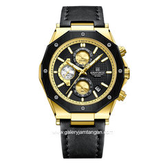 NAVIFORCE NF-8028M Black Gold Chronograph Leather Strap