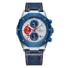 NAVIFORCE NF-8028M Blue Silver Chronograph Leather Strap