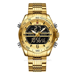 NAFIVORCE NF-9195M Gold Analog Digital Stainless Steel Strap