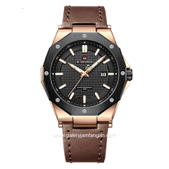 NAVIFORCE NF-9200ML Brown Rosegold Dial Black Leather Strap