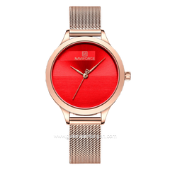 NAVIFORCE NF-5027L Rosegold Dial Red Mesh Stainless Steel