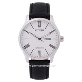 CITIZEN NH8350-08A Black Silver Dial White Automatic Leather Strap