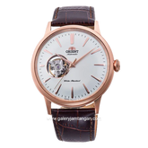 ORIENT BAMBINO OPEN HEART RA-AG0001S30B Automatic Brown Rosegold Dial White Leather Strap