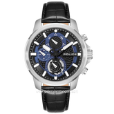 POLICE PEWJF0021509 Black Silver Dial Blue Leather Strap