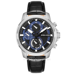 POLICE PEWJF0021509 Black Silver Dial Blue Leather Strap