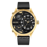 POLICE PEWJB2110601 Black Gold Dial Black Leather Chronograph