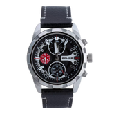 POLICE PEWJF2204701 Black Silver Leather Strap