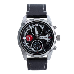 POLICE PEWJF2204701 Black Silver Leather Strap