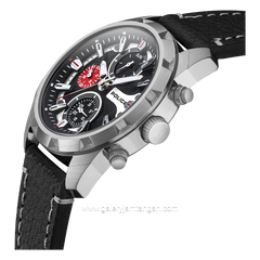 POLICE PEWJF2204701 Black Silver Leather Strap