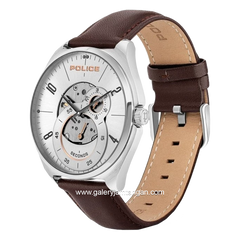 POLICE PL.16022JS/04 Brown Silver Leather Strap
