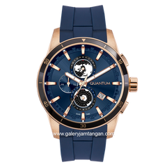 QUANTUM ADG991.499 Blue Rosegold Chronograph Rubber Strap