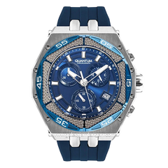 QUANTUM HNG1066.399 Blue Silver Chronograph Rubber Strap