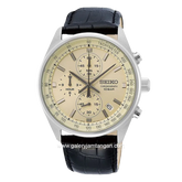 SEIKO CLASSIC SSB383P1 Chronograph Black Dial Beige Leather Strap