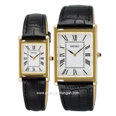 SEIKO CLASSIC SWR104P1 & SWR108P1 Tank Black Ring Gold Leather Strap