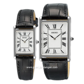 SEIKO CLASSIC SWR103P1 & SWR107P1 Tank Black Silver Leather Strap