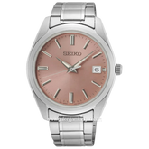 SEIKO Classic SUR523P1 Discover More Pink Salmon Dial Stainless Steel Strap