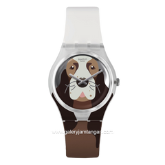 SWATCH GE277 C44 White Combinasi Brown Rubber Swiss Made