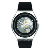SWATCH SS07S115 Skeleton Black Laeather Swiss Made