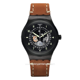 SWATCH YIB402 C1 Skeleton Brown Leather Swiss Made