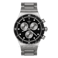 SWATCH YVS487G Silver Black Chronograph Stainless Steel Swiss Made