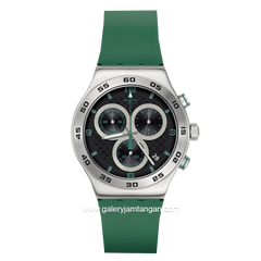 SWATCH YVS525 Green Silver Dial Black Rubber Strap