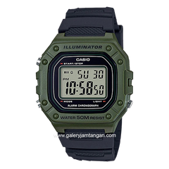 CASIO W-218H-3AVDF Black Green Resin Strap