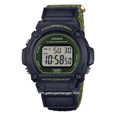 CASIO W-219HB-3AVDF Black Green Canvas Strap