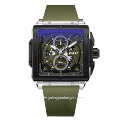 Expedition E 6844 MC Green Silver Ring Black Rubber Strap
