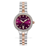 BONIA BNB10909-2667S Silver Combi Gold Dial Maroon Stainless Steel Strap