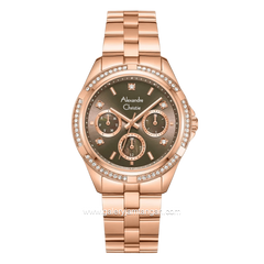 Alexandre Christie Multifunction AC 2947 BF BRGBO-2 Brown Dial Rose Gold Stainless Steel Strap
