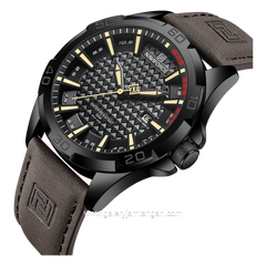 NAVIFORCE NF-8023 Brown Black Leather Strap