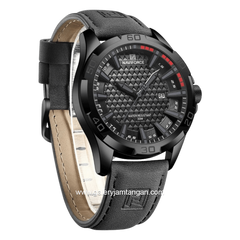 NAVIFORCE NF-8023 Grey Black Leather Strap