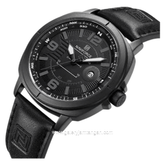 NAVIFORCE NF-8078 Black Grey Dial Black Leather Strap