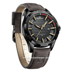 NAVIFORCE NF-8023 Brown Black Leather Strap