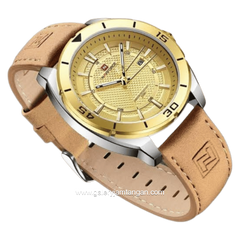 NAVIFORCE NF-9209 Light Brown Dial Gold Leather Strap