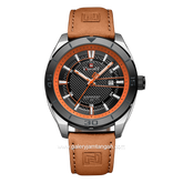 NAVIFORCE NF-9209 Orange Dial Black Leather Strap