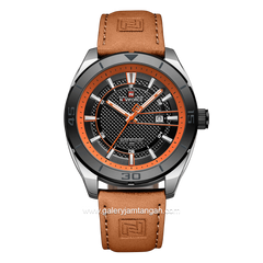 NAVIFORCE NF-9209 Orange Dial Black Leather Strap