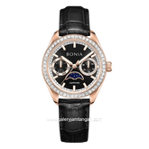 BONIA BNB10934-2532S Black Rose Gold Dial Black Leather Strap