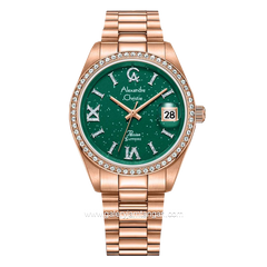 Alexandre Christie AC 5015 LD Rosegold Dial Green Stainles Steel Strap