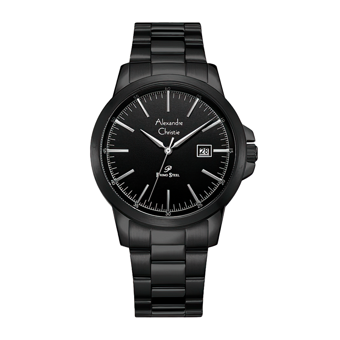 Alexandre Christie Primo Style AC 1008 MD & AC 1008 LD Black Hour Marker Silver Stainless Steel
