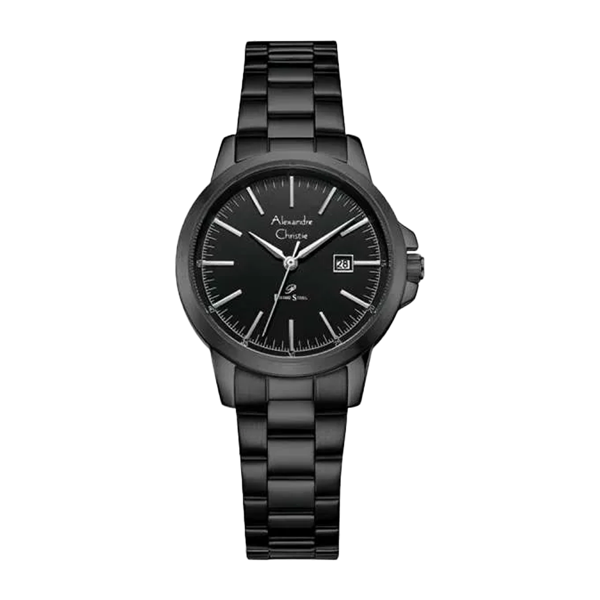 Alexandre Christie Primo Style AC 1008 MD & AC 1008 LD Black Hour Marker Silver Stainless Steel