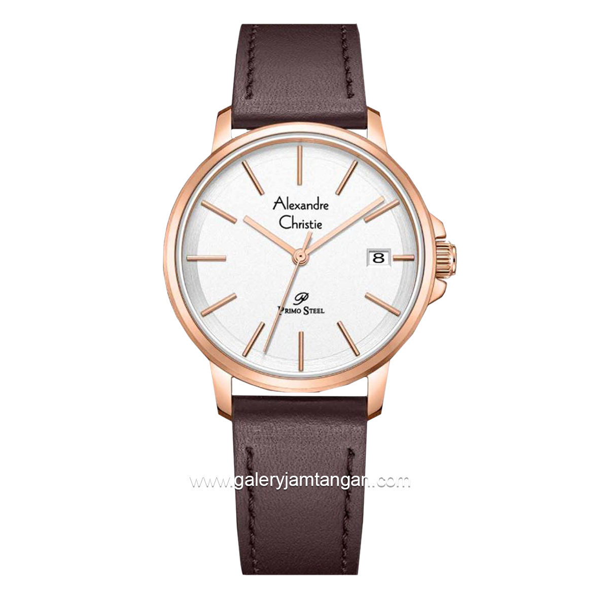 Alexandre Christie AC 1032 LD Brown Rosegold Leather Strap