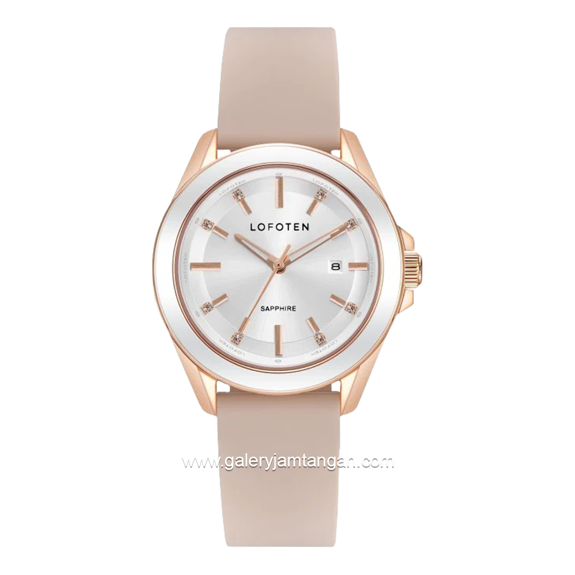 LOFOTEN F-2325L Sapphire Glass Cream White Silicone Strap