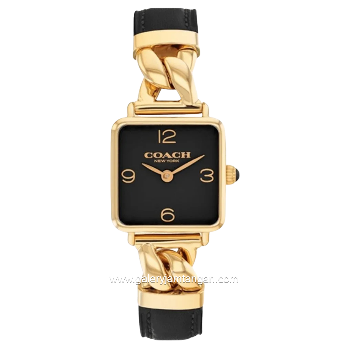 COACH CASS 14504356 Black Gold Dial Black Leather Strap