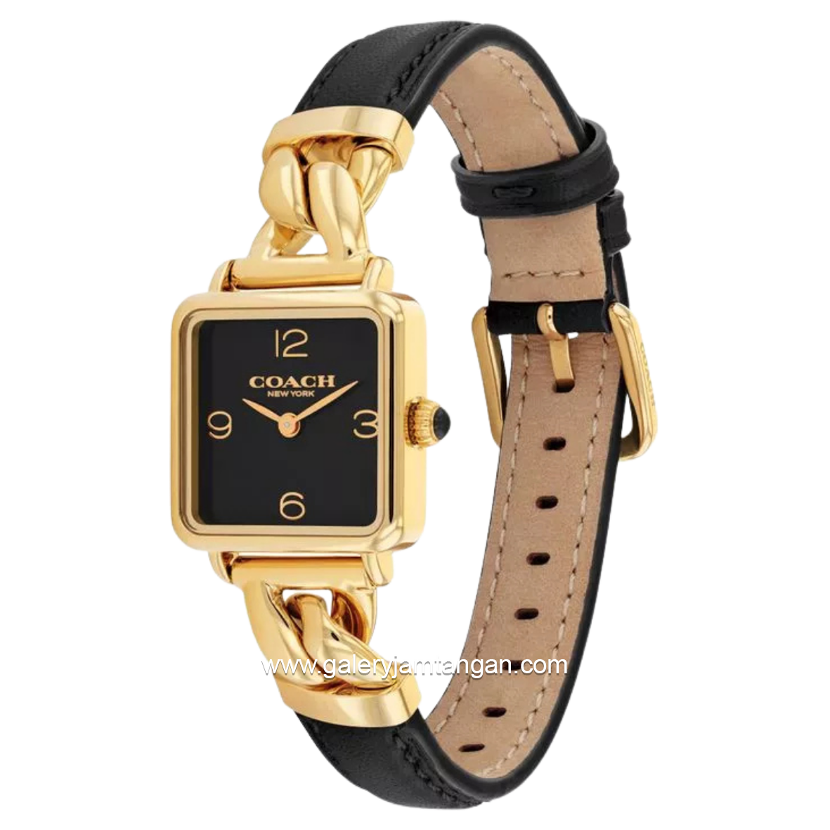 COACH CASS 14504356 Black Gold Dial Black Leather Strap