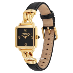 COACH CASS 14504356 Black Gold Dial Black Leather Strap